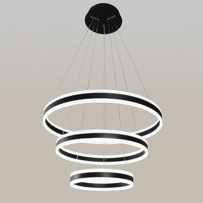 Lámpara de araña circular negra simple 3 luces colgante de suspensión de led acrílico sobre mesa de comedor