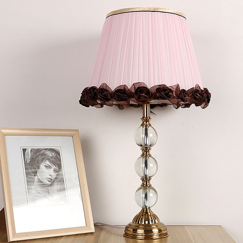 1 tête de chevet de tête claire lampe de table de nuit rose moderne avec nuance de tissu conique