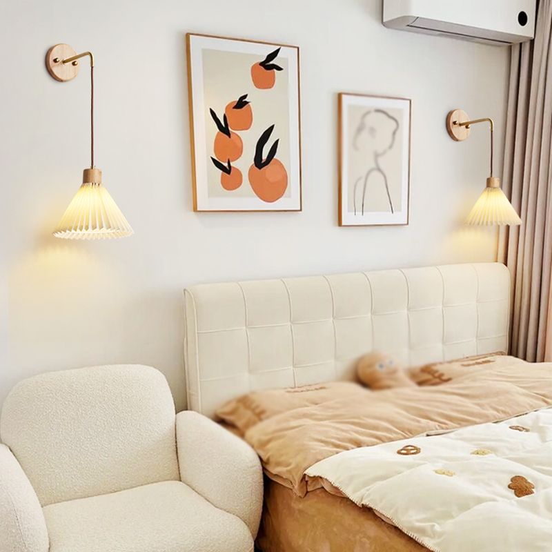 Fabric Cone Shade Wall Sconce Solid Wood 1 - Light Wall Lighting Fixture