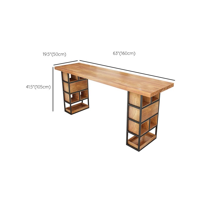 Rectangle Pine Solid Wood Bar Table Industrial Bar Table with Storage Base