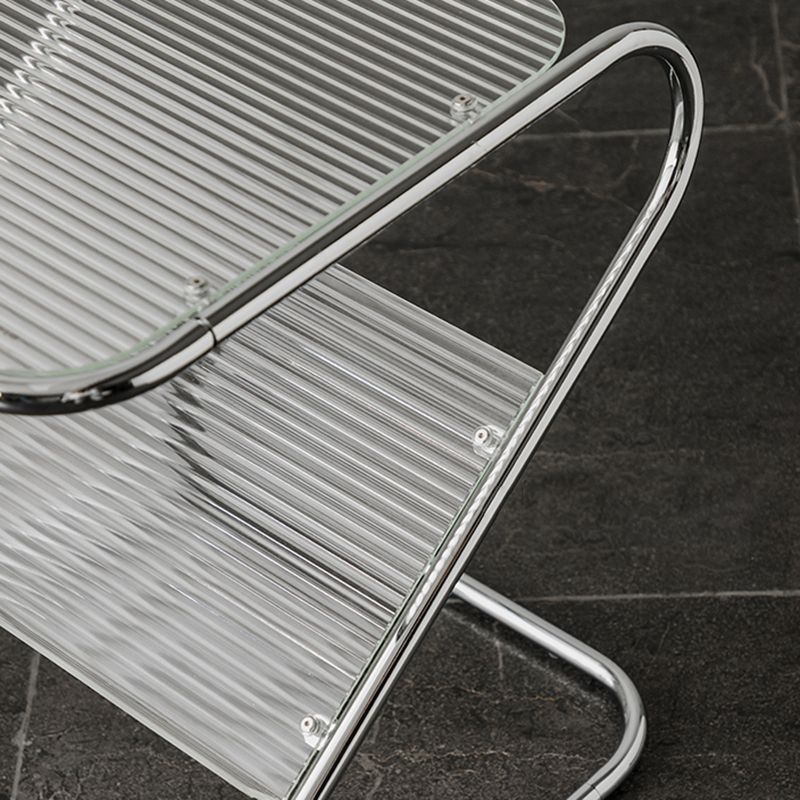 24" Tall Square Glass Top Side Table Iron Abstract Base End Table