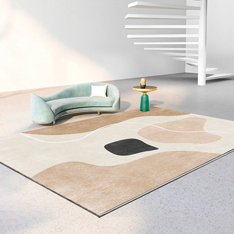Apricot Abstract Carpet Polyester Modern Area Rug Non-Slip Backing Indoor Rug for Home Decor