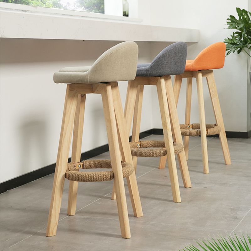 Scandinavian Upholstered Wood Counter Stools Low Back Bar Stools with 4 Legs