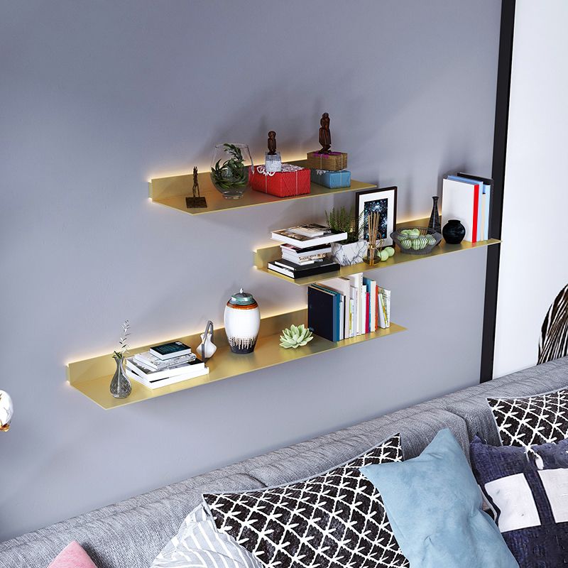 Modern Metal Bookcase 1-tier Wall Mounted Bookshelf in Burnish.
