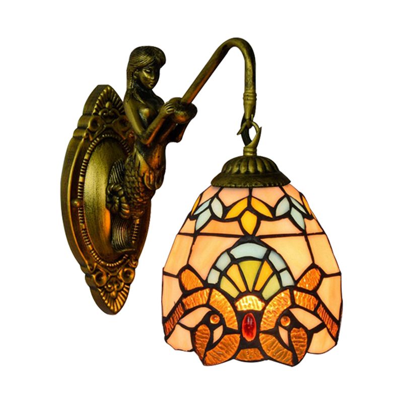 Brass Dome Sconce Light Tiffany 1 Head Multicolor Stained Glass Wall Mounted Light