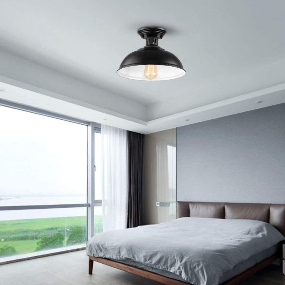 Metal Dome Ceiling Lighting Industrial Bedroom Ceiling Fixture in Black
