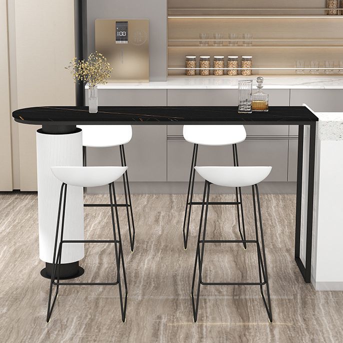 Contemporary Indoor Free Form Bar Table Stone Top and Metal Base Bar Table
