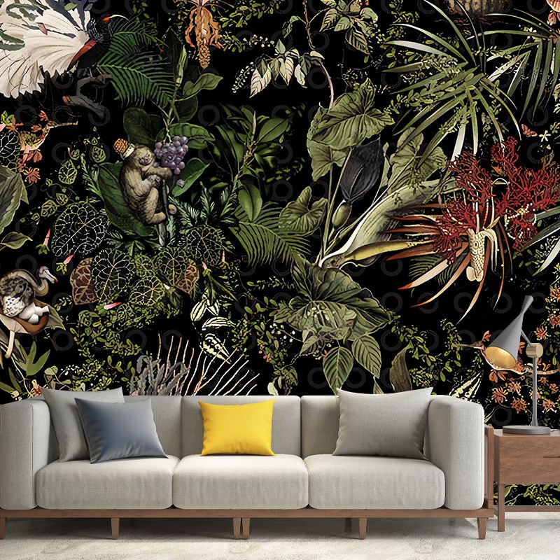 Tropical Leaves Mural Wall Decal in Green, Fresh Wall Art for Coffee Shop Decoration