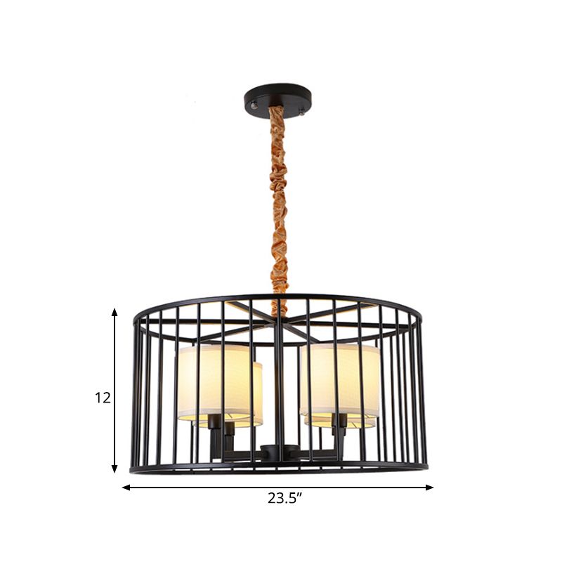 Cilindro soggiorno lampadario a pendente lampadario classico metallo a 4 luci dispositivo appeso nero con tonalità in tessuto