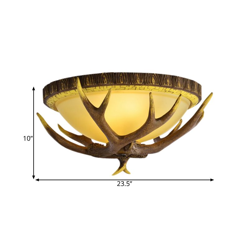 Brown 3 Lights Flush Mount Lighting Traditional Bamboo Dome Ceiling Mounted Fixture, 23.5"/16.5"/12.5" Wide