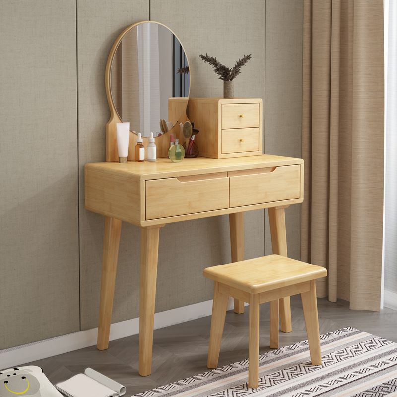 4 Drawer & Mirror Makeup Vanity Desk Rubber Wood Dressing Table