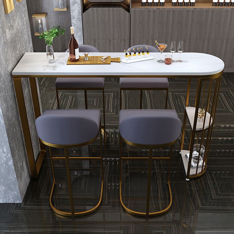 Stone Top Irregular Bar Table Traditional Luxury Bistro Table with Double Pedestal