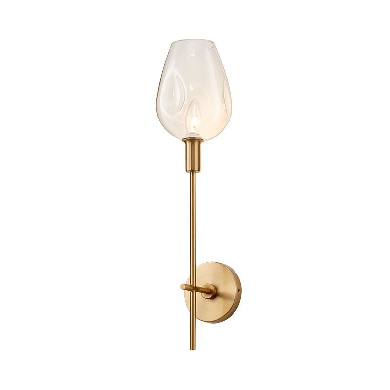 Modern 1 Bulb Wall Mount Lamp Brass Finish Pencil Armed Sconce Light with Clear Wine Glass Shade