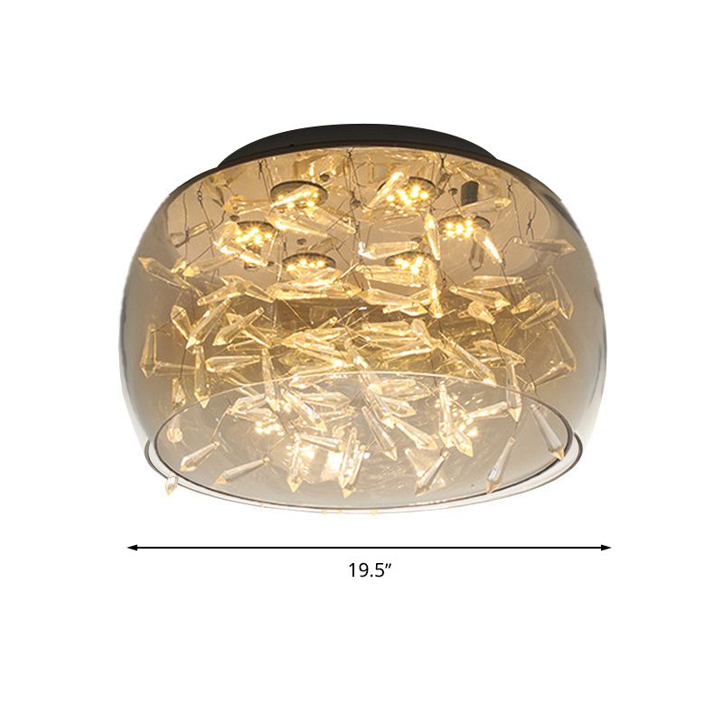 Curved Drum Flush Mount Modernism Crystal Amber/White LED Ceiling Mount Light Fixture in Warm/White/3 Color Light, 16"/19.5" Wide
