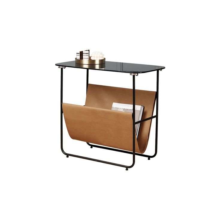 Modern Rectangle Glass Top Side Table 23.2" Tall Iron Sled Base End Table