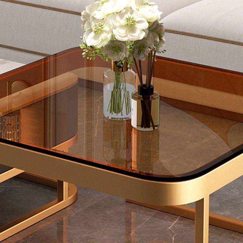 Glam Coffee Table Set Frame Square 2-Piece Coffee Cocktail Table