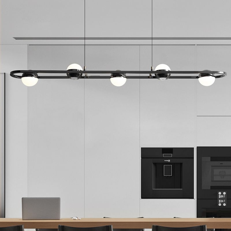 Modern Hanging Light Spherical Globe Island Light Fixture in Black for Dining Room