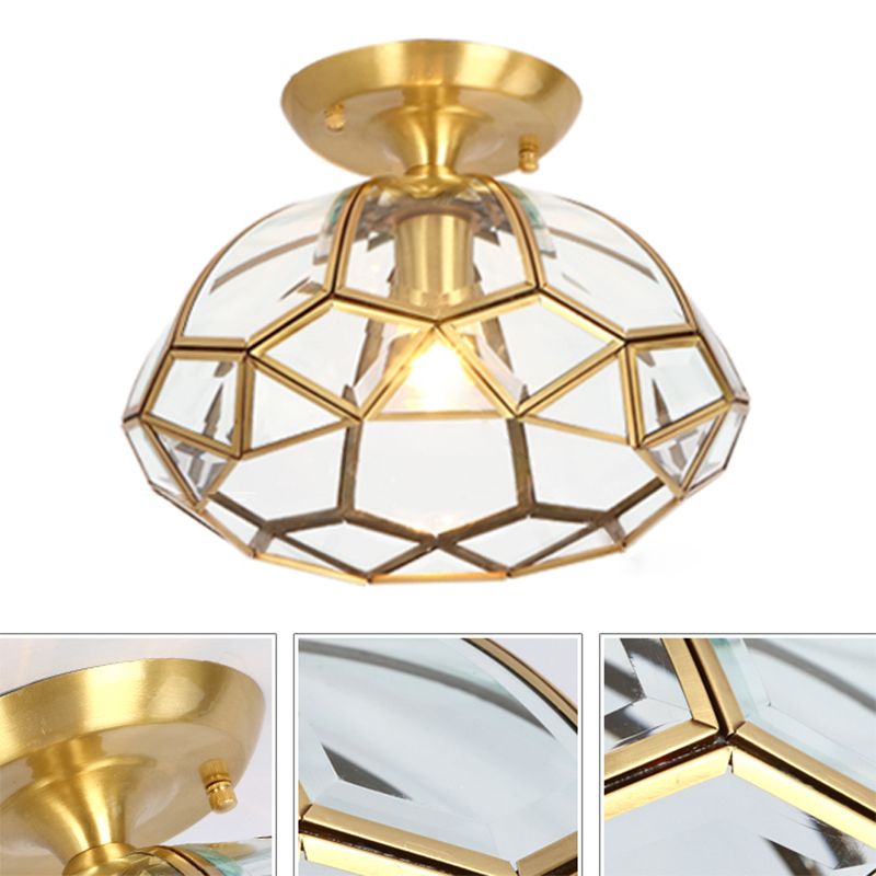 Faceted Ceiling Mount Light Fixture Traditional Gold Glass Ceiling Flush Mount Light
