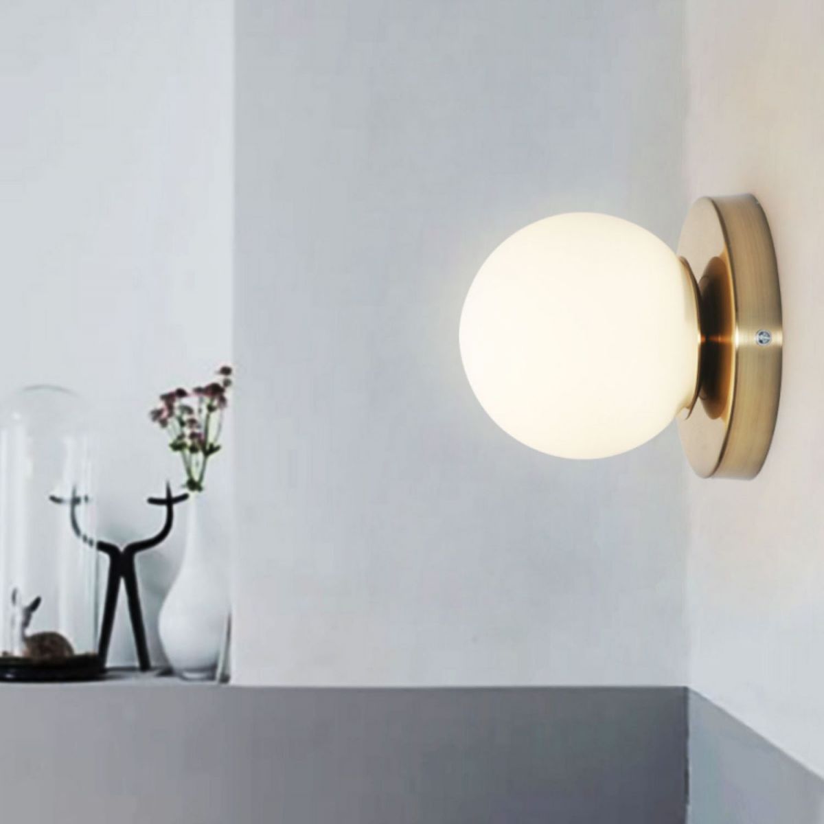 Minimalist Style Global Sconce Light Fixture Glass Bedroom Wall Lighting Fixture in Gold