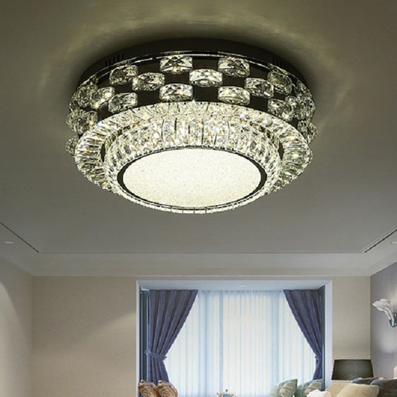 Round/Square Ceiling Lighting Minimalism Beveled Crystal LED Chrome Flush Mount Fixture in Warm/White Light