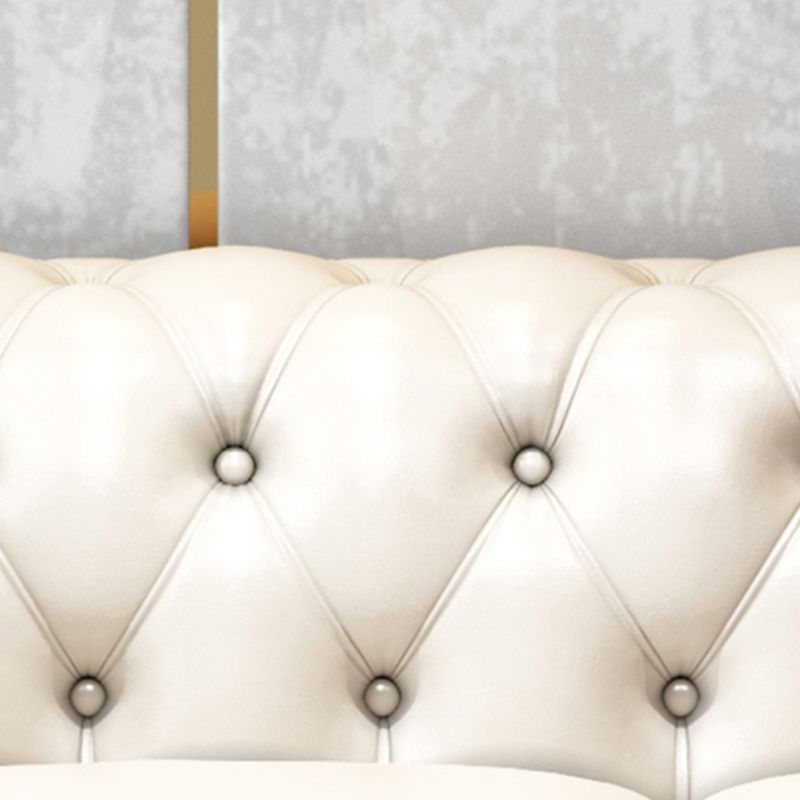 Tufted Rolled Arm Chesterfield Sofa Faux Leather Beige Cushions Sofa