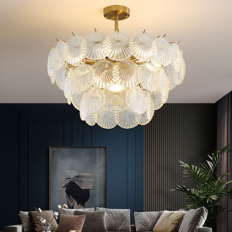 Shell Chandelier Light Fixture Vintage Glass Pendant Lighting for Restaurant