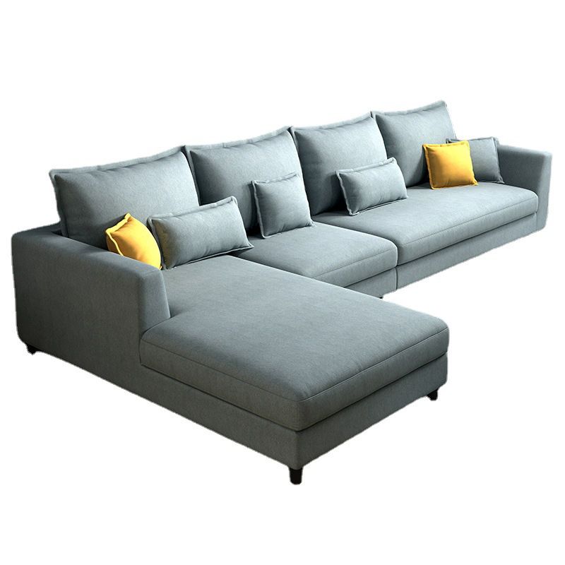 Blue Fabric Sectional with Pillows Modern Style L-shape Sectional
