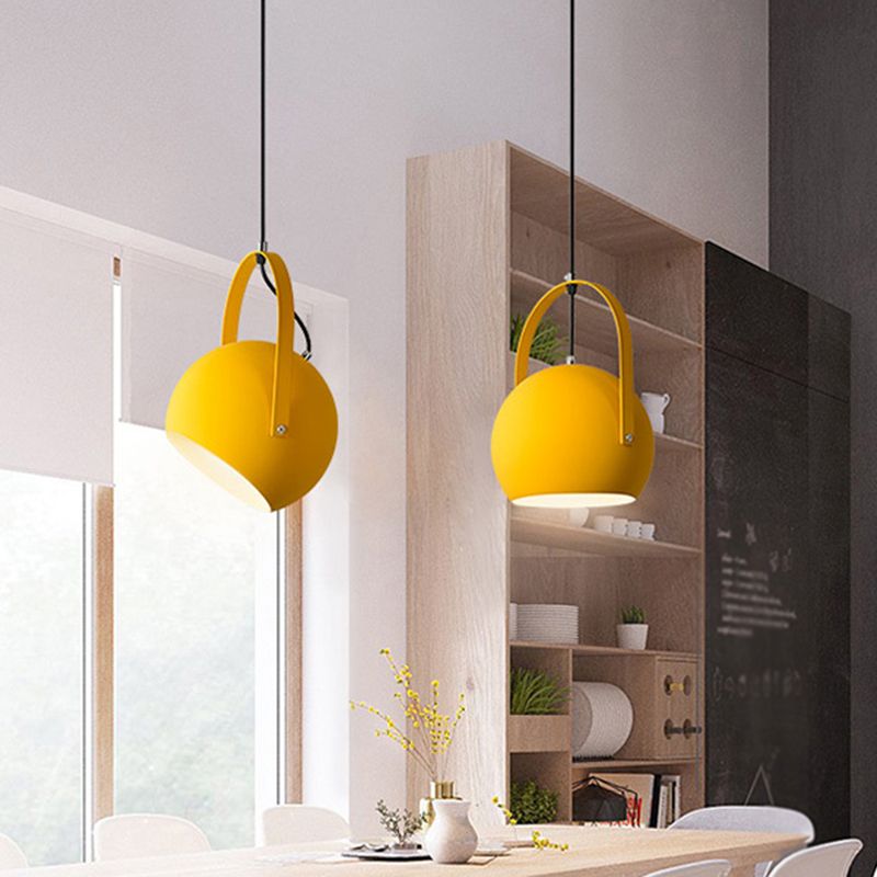 Macaron Dome Pendant Spotlight Metal 1 Head Restaurant Hanging Light Fixture with Arched Handle