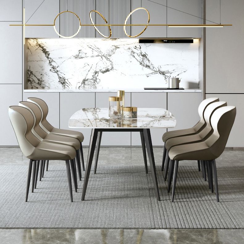 Contemporary Rectangle Table Steel Base Dining Table with 4 Legs