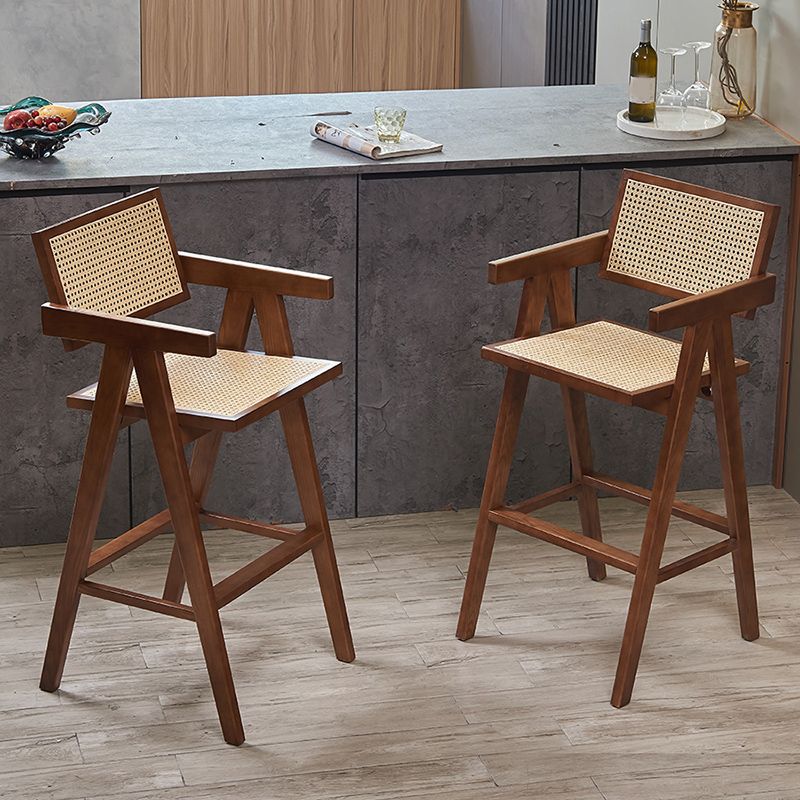Contemporary Style Low Back Solid Wood Armed Bar Stool for Home