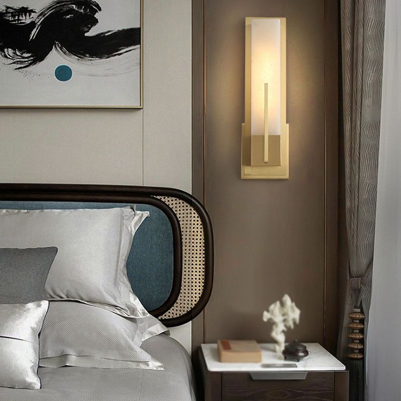 Metal Modern Wall Sconce Rectangle Shape Wall Light with Stone Shade for Living Room