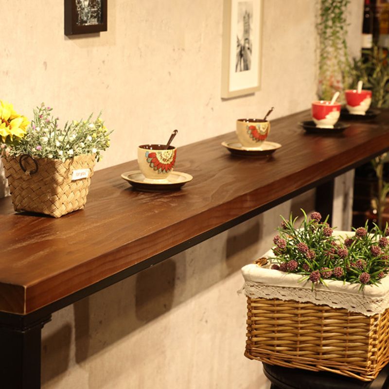 Industrial Bar Height Table Solid Wood Top Bistro Table with Trestle Base