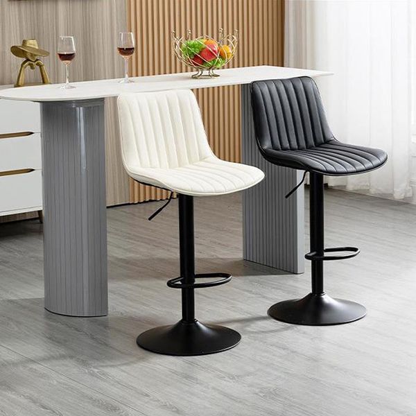 Scandinavian Metal Stool Adjustable Low Back Faux Leather Barstools in Matte Finish