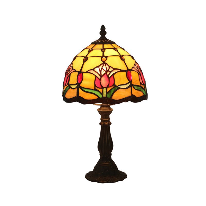 Antike Messing Einkopf Nachttisch Lampe Mediterraner Glas Rosa Rose/Rot Rose/Tulpe Nachttisch