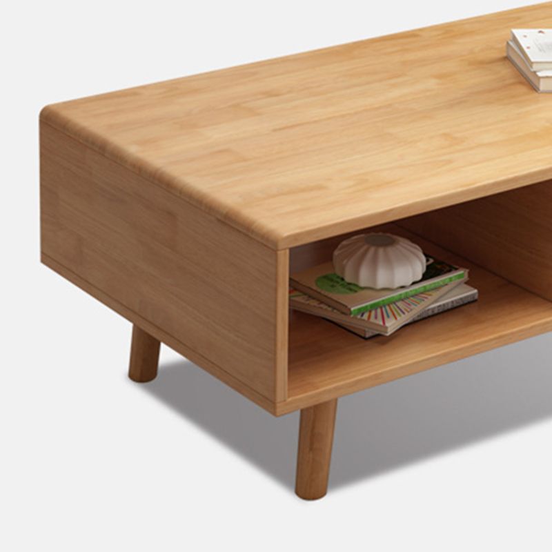 Scandinavian Rubberwood Coffee Table with 4 Straight Legs and Drawer