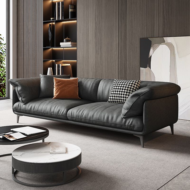 Modern 33.5" H Faux Leather Pillow Top Arm Sofa For Living Room
