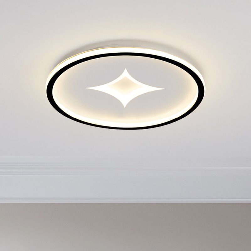 Round Flush Mount Lamp Simple Acrylic Black/Gold LED Flushmount Lighting in Warm/White Light for Bedroom
