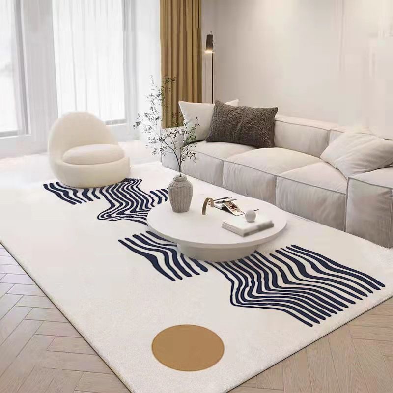 Beige Irregular Line Rug Polyester Simple Rug Washable Rug for Living Room