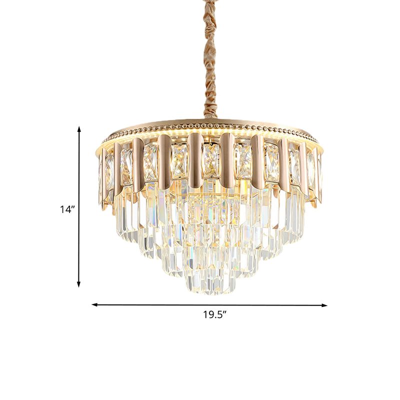 Crystal à 5 ​​niveaux Round Chandelier Modernisme Dining Room LED Plafond Light Light in Gold
