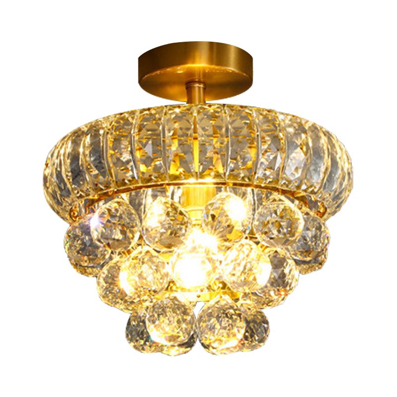 Droplet Semi Mount Lighting Modern Clear Crystal 1 Head Corridor Ceiling Light Fixture in Brass