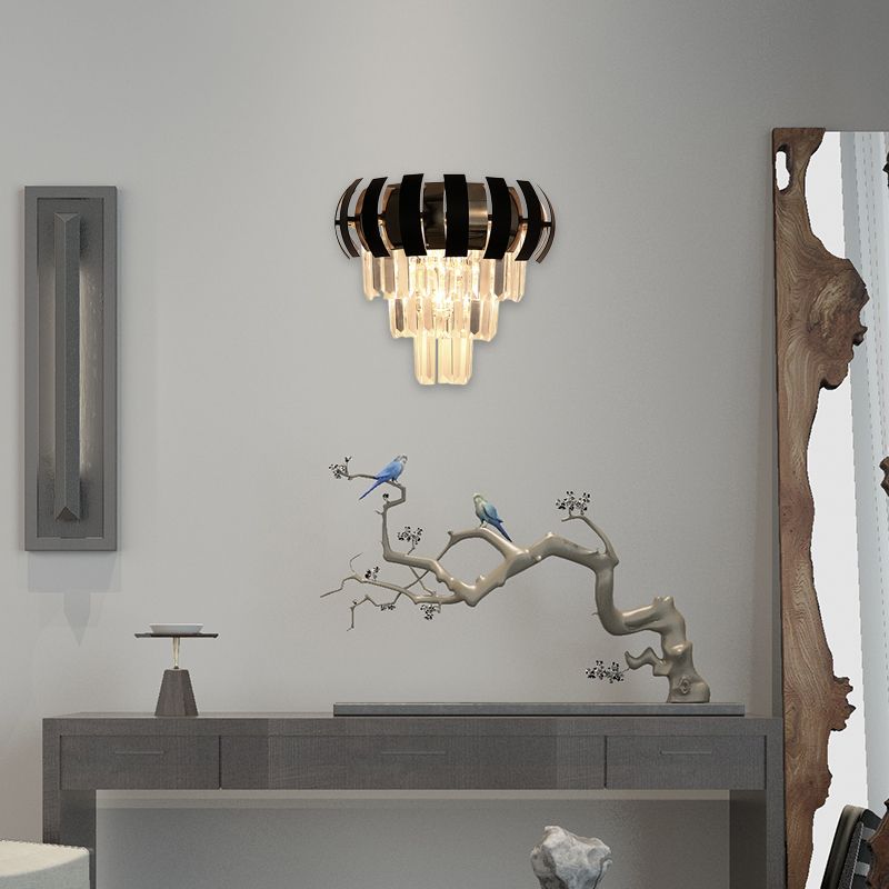 3 Bulbs Layered Wall Sconce Modern Style Clear Crystal Wall Light Fixture in Gold for Corridor