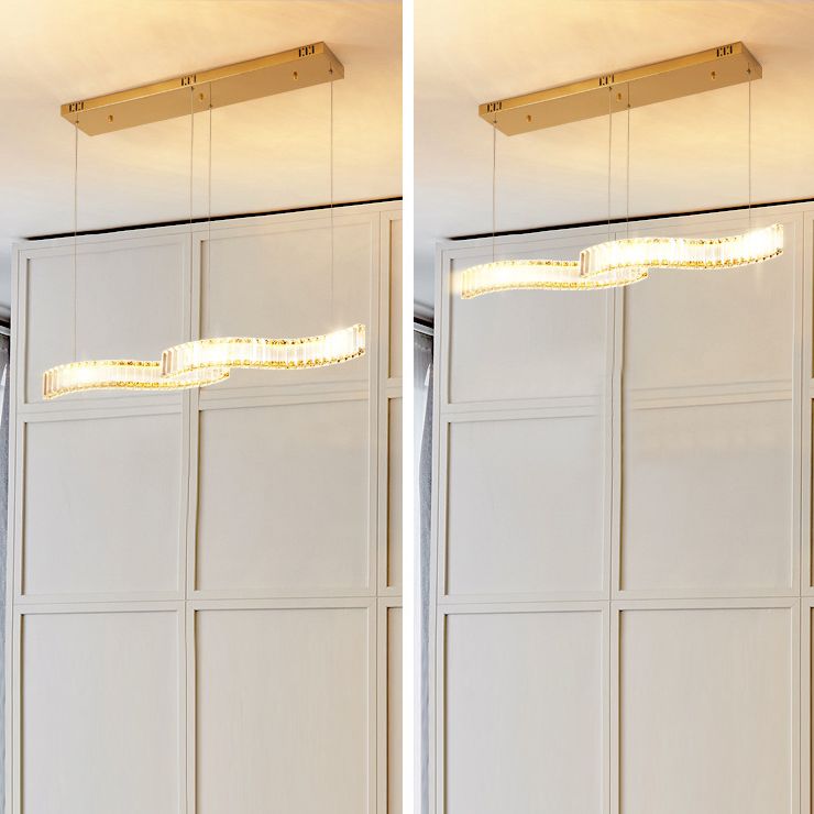 Modern Luxurious LED Island Pendant Lighting Wave Prismatic Optical Crystal Island Ceiling Light for Dining Table