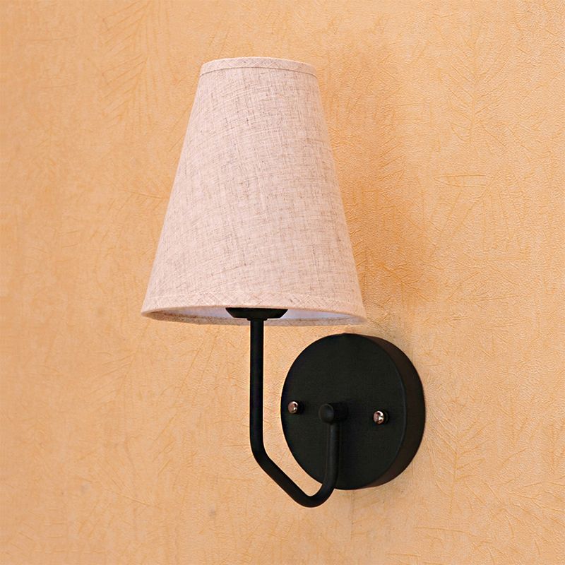 Single Bulb Cone Wall Sconce Traditional Flaxen Fabric Reading Sconce Light with Metal Angled Arm