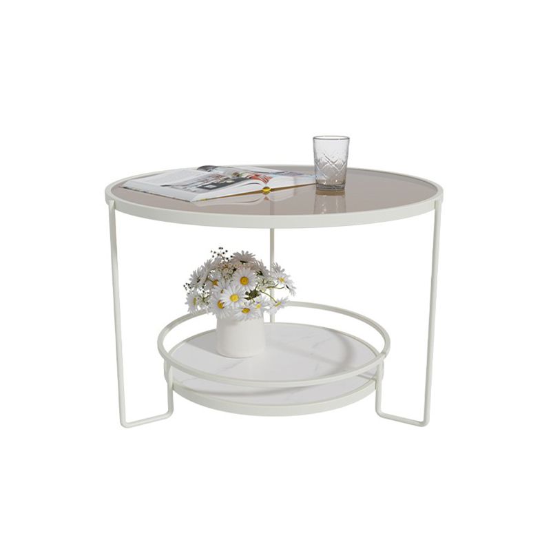 Contemporary Glass Top Coffee Table Round Metal Frame Cocktail Table