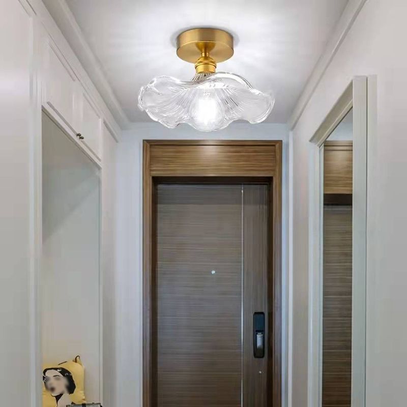 Industrial Scalloped Flush Mount Ceiling Lights Glass 1 Light Semi Flush Light