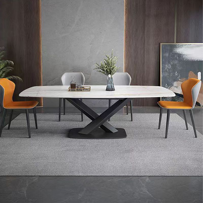 Industrial Style Sintered Stone Table Rectangle Table with Metal Legs for Home