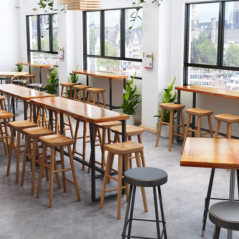 Rectangle Wood Bar Dining Table Contemporary Bar Table with Trestle Base