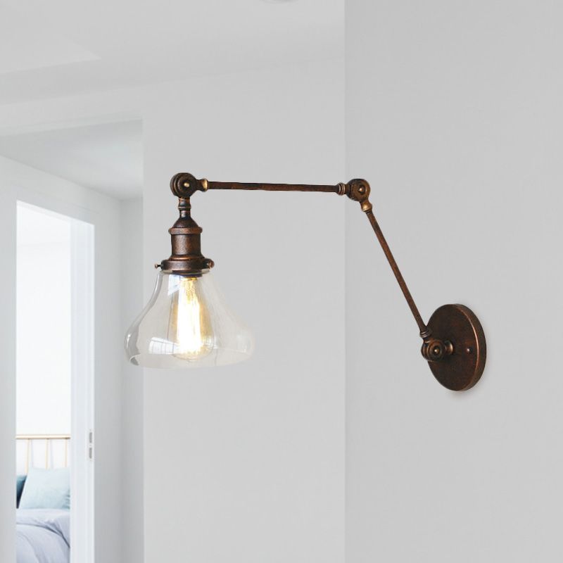 Klarer Glasbirnenschatten Wandleuchten Antiquitäten 1 Licht Wohnzimmer Beleuchtung in rustikaler Kupfer