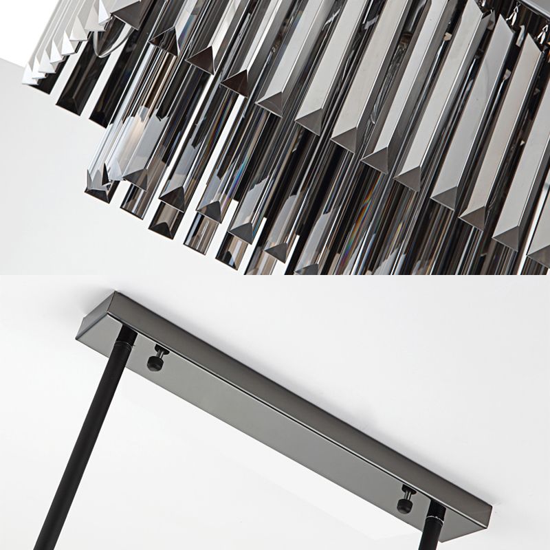 Lampada isola a blocchi di cristallo grigio di rettangolo moderno a 10 luci lampadario appeso nero, 31,5 "/39" di larghezza