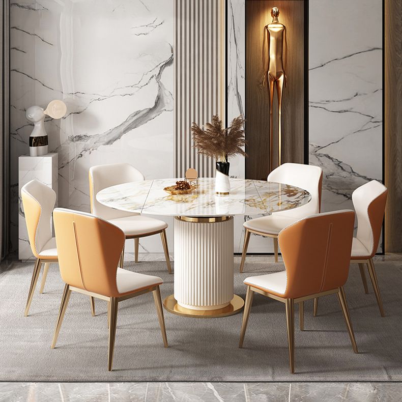 Glam Round Dining Set Stone 1/4/7 Pieces Dining Furniture for Indoor